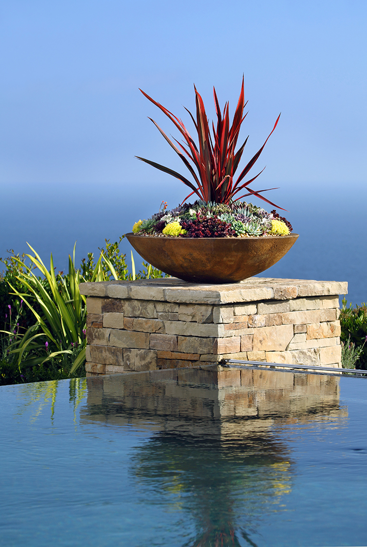 Succulent Pottery over Pool with Ocean View